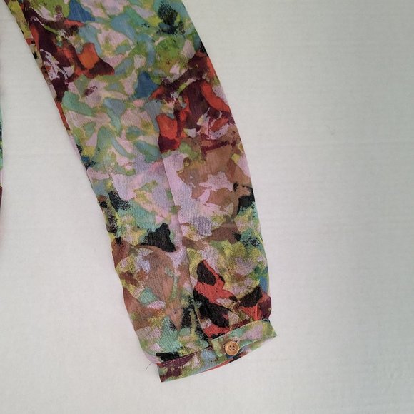 DEMOCRACY Women's Sheer Long Sleeve Blouse Top Size S MultiColor Print NWOT - Picture 4 of 5